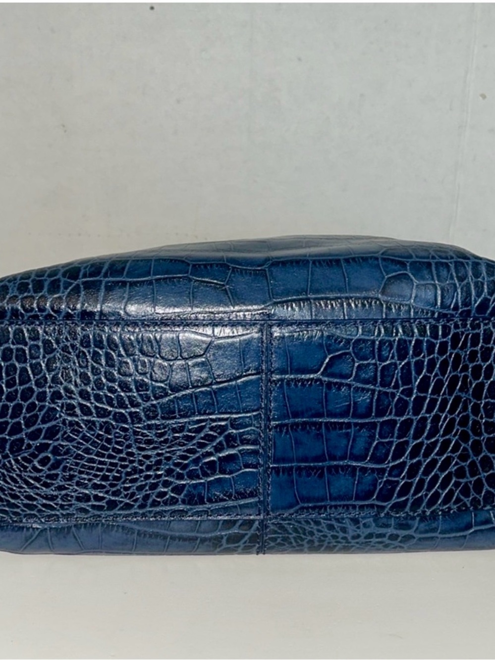 Cole Haan Navy Croc-Embossed Leather Satchel - Picture 4 of 7